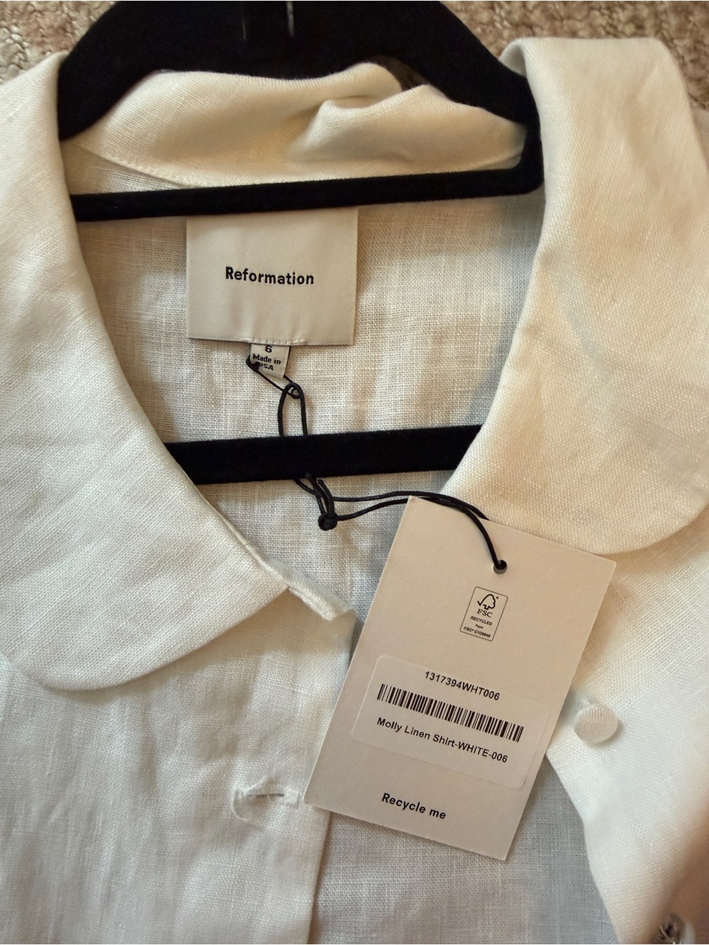 Reformation White Linen Peter Pan Collar Shirt - Picture 2 of 2